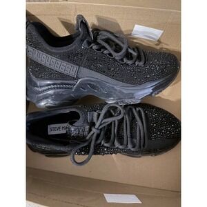Steve Madden Womens Maxima Fashion Rhinestone Black Sneaker 8 Medium  New!!
